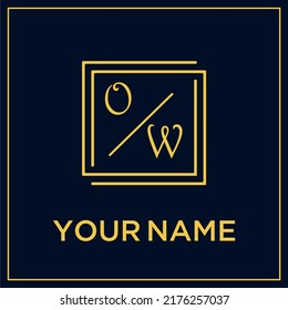 OW initial modern monogram wedding with creative rectangle line