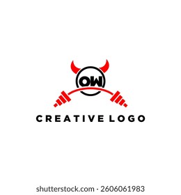 OW initial monogram for fitnes or gym logo with devil style design