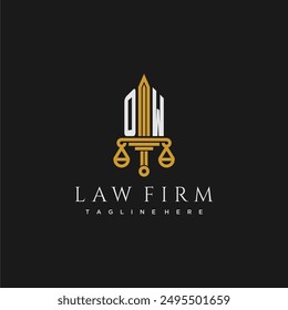 OW initial monogram for lawfirm logo with sword and scale