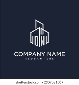 logotipo de monograma inicial de OW para inmuebles con estilo de construcción