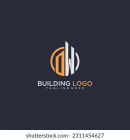 OW initial monogram logo for real estate with building style
