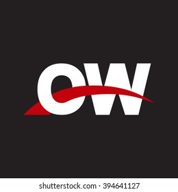 OW initial overlapping swoosh letter logo white red black background