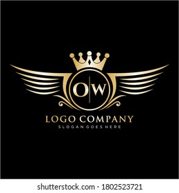 OW Letter Initial with Royal Wing Logo Template.