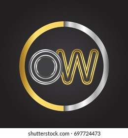 OW Letter logo in a circle. gold and silver colored. Vector design template elements for your business or company identity.
