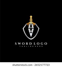 monograma de luxo carta OW para imagem estilo escudo e espada