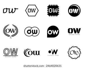 OW logo company template. Letter o and w logotype. Set different classic serif lettering and modern bold text with design elements. Initial font typography. Collection trendy business identity.