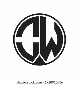 OW Logo monogram circle with piece ribbon style on white background