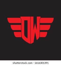 OW Logo monogram with emblem and wings element design template on red colors