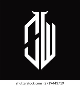 OW Logo monogram with horn shape isolated black and white design template on black background