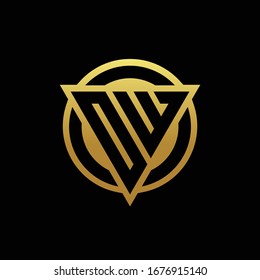 OW logo monogram with triangle shape and circle rounded style isolated on gold colors and black background design template
