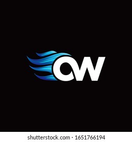 OW monogram logo with blue fire style design template