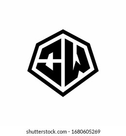 OW monogram logo with hexagon shape and line rounded style design template isolated on white background