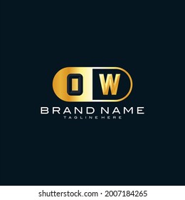 Logo monograma OW con forma ovalada de metal dorado. diseño de oro de letras 3D premium. El logotipo se puede utilizar para negocios, joyería, ropa, artículos de lujo. plantilla de ilustración de vector