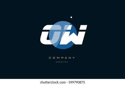 ow o w  blue circle dot big font alphabet company letter logo white design vector icon template 