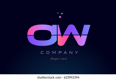 ow o w creative color blue background pink purple blue magenta alphabet letter company logo vector icon design