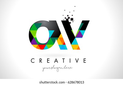 OW O W Letter Logo with Colorful Vivid Triangles Texture Design Vector Illustration.