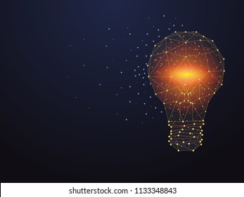 ow polygon light bulb wireframe mesh hanging on dark background