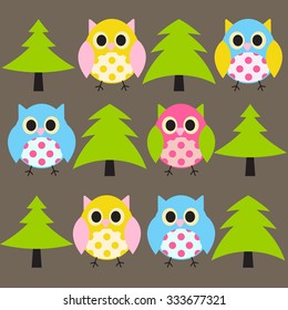 Ow and Treel Pattern Background Vector Illustration EPS10