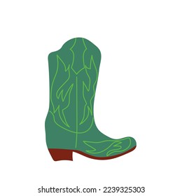  owboy boot with ornament. Wild West theme. Hand drawn colored trendy Vector isolated illustration.