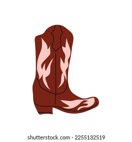  owboy boot with ornament. Wild West theme. Hand drawn colored trendy Vector isolated illustration.