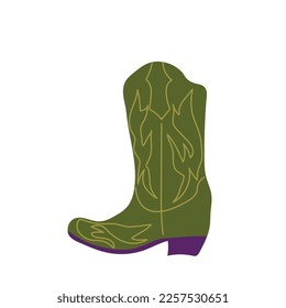  owboy boot with ornament. Wild West theme. Hand drawn colored trendy Vector isolated illustration.