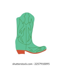  owboy boot with ornament. Wild West theme. Hand drawn colored trendy Vector isolated illustration.