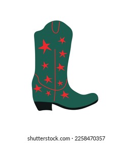  owboy boot with ornament. Wild West theme. Hand drawn colored trendy Vector isolated illustration.