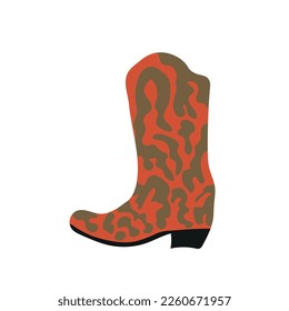  owboy boot with ornament. Wild West theme. Hand drawn colored trendy Vector isolated illustration.