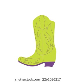  owboy boot with ornament. Wild West theme. Hand drawn colored trendy Vector isolated illustration.