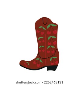  owboy boot with ornament. Wild West theme. Hand drawn colored trendy Vector isolated illustration.