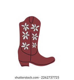  owboy boot with ornament. Wild West theme. Hand drawn colored trendy Vector isolated illustration.