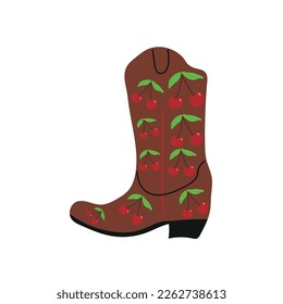  owboy boot with ornament. Wild West theme. Hand drawn colored trendy Vector isolated illustration.