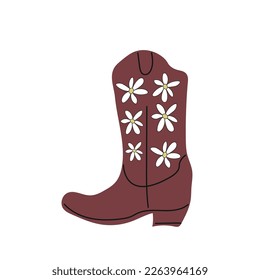  owboy boot with ornament. Wild West theme. Hand drawn colored trendy Vector isolated illustration.