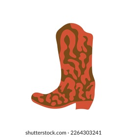  owboy boot with ornament. Wild West theme. Hand drawn colored trendy Vector isolated illustration.