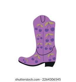  owboy boot with ornament. Wild West theme. Hand drawn colored trendy Vector isolated illustration.