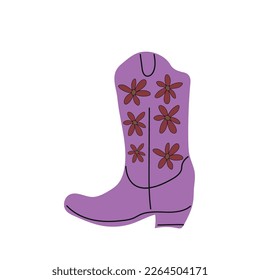  owboy boot with ornament. Wild West theme. Hand drawn colored trendy Vector isolated illustration.
