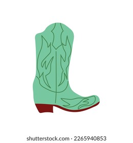  owboy boot with ornament. Wild West theme. Hand drawn colored trendy Vector isolated illustration.