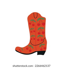  owboy boot with ornament. Wild West theme. Hand drawn colored trendy Vector isolated illustration.