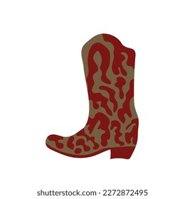  owboy boot with ornament. Wild West theme. Hand drawn colored trendy Vector isolated illustration.