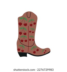  owboy boot with ornament. Wild West theme. Hand drawn colored trendy Vector isolated illustration.