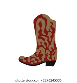  owboy boot with ornament. Wild West theme. Hand drawn colored trendy Vector isolated illustration.