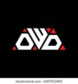 OWD triangle letter logo design with triangle shape. OWD triangle logo design monogram. OWD triangle vector logo template with red color. OWD triangular logo Simple, Elegant, and Luxurious design.