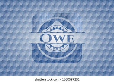 Owe blue badge with geometric pattern. Vector Illustration. Detailed.