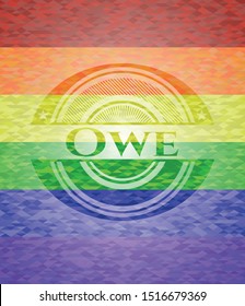 Owe emblem on mosaic background with the colors of the LGBT flag