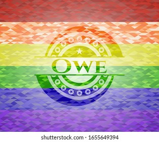 Owe emblem on mosaic background with the colors of the LGBT flag