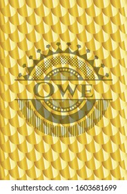 Owe golden badge or emblem. Scales pattern. Vector Illustration. Detailed.