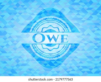 Owe realistic sky blue mosaic emblem. 