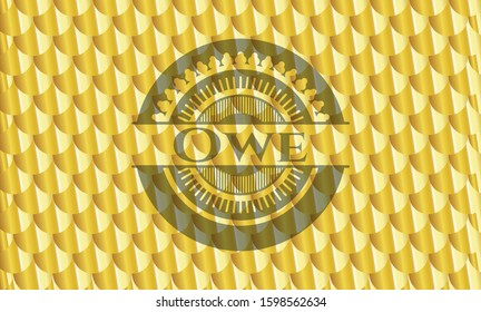 Owe shiny golden badge. Scales pattern. Vector Illustration. Detailed.