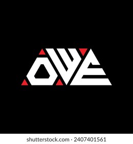 OWE triangle letter logo design with triangle shape. OWE triangle logo design monogram. OWE triangle vector logo template with red color. OWE triangular logo Simple, Elegant, and Luxurious design.