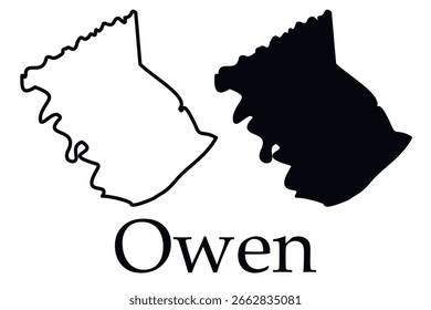 Owen city map with black border outline vector